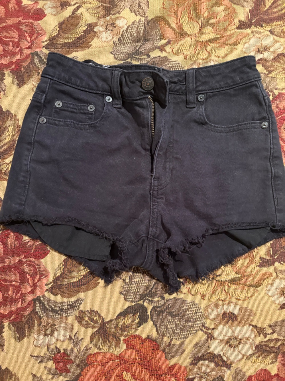 Talula Black Frayed Hem High-Waist Denim Shorts